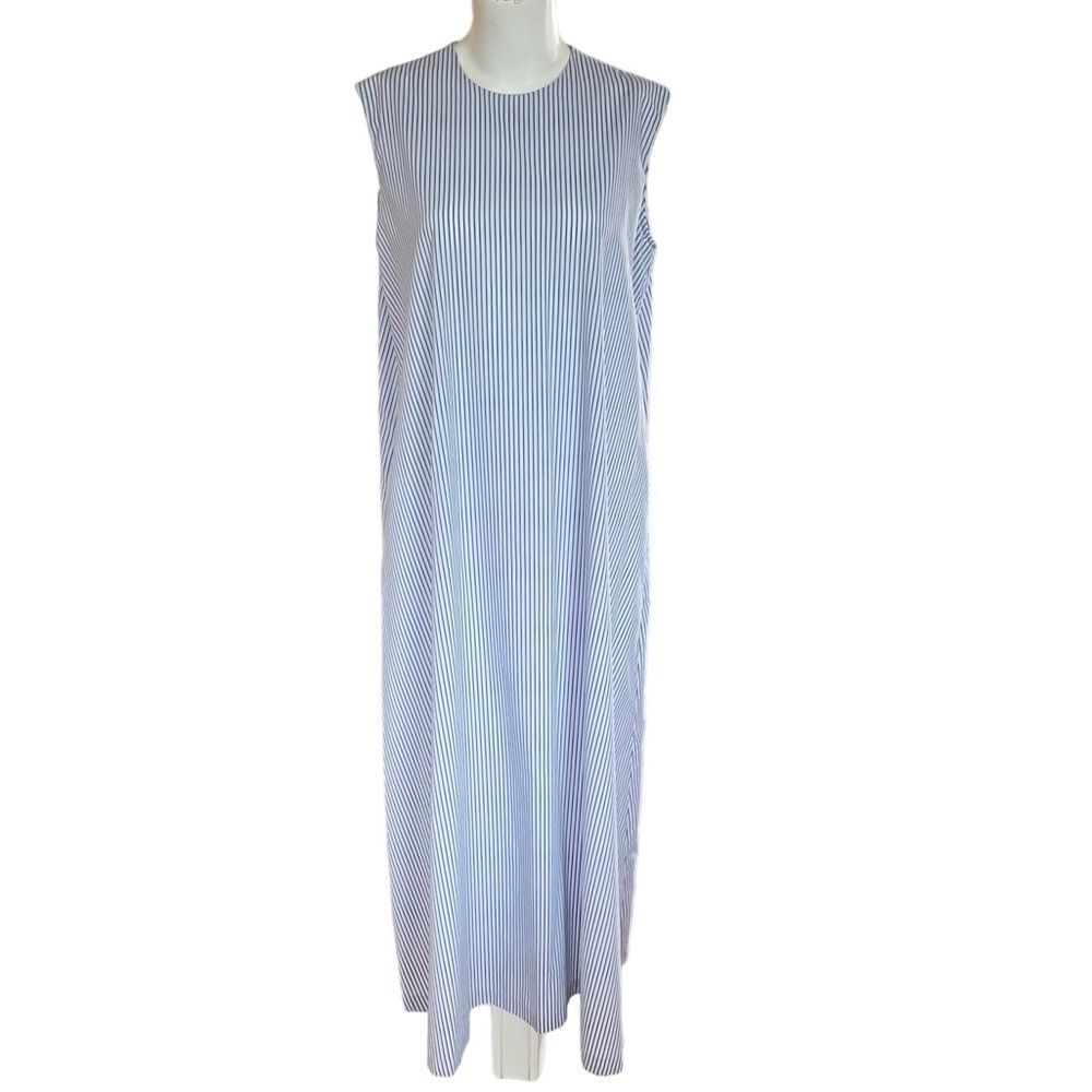 CAARA Sleeveless Blue & White Striped Maxi Dress Small